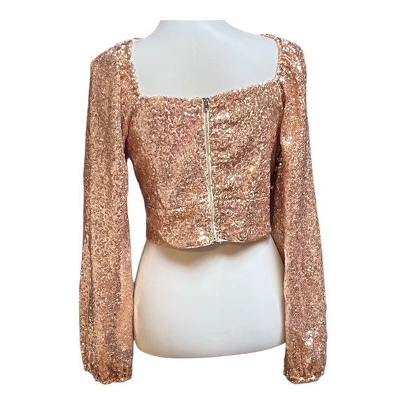 NWT LULUS Sequin of Events Blush Sequin Crop Top - Picture 4 of 6